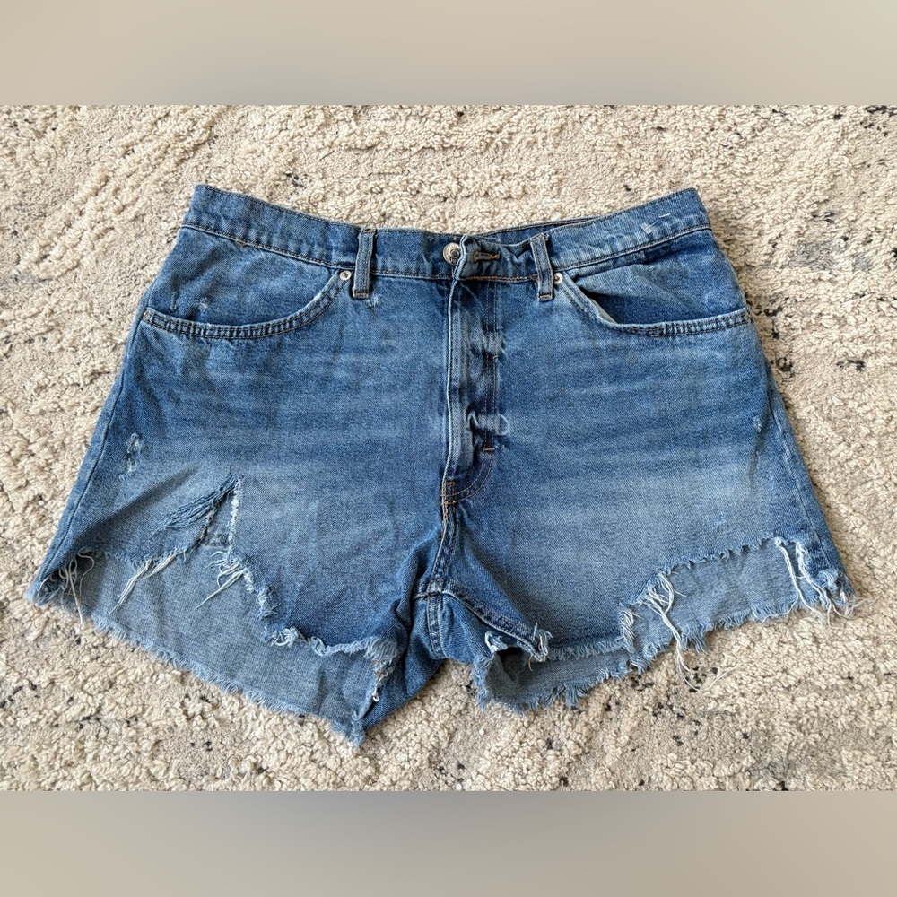 ZARA Women’s Blue Denim Distressed Jean Shorts Size 12